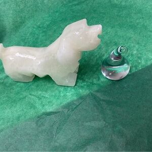White Alabaster Dog Figurine and  Crystal Kiss